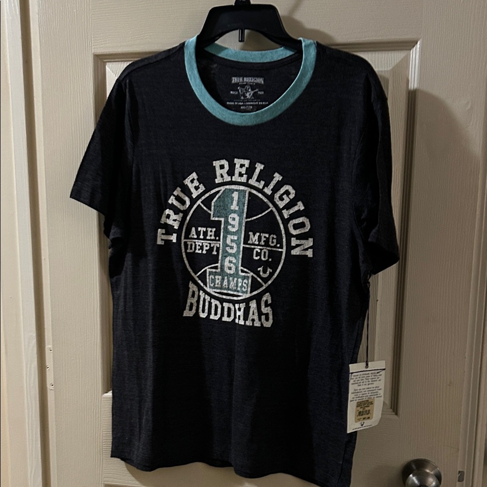 True Religion Black and Teal Graphic Tee